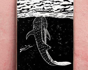 Whale shark Linocut