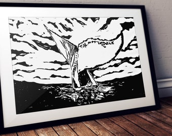 Linocut Whale