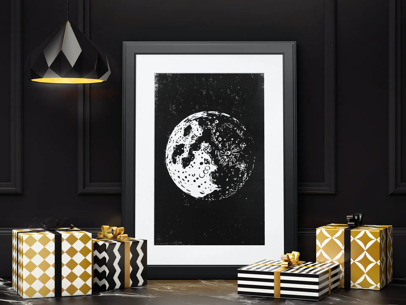 Full Moon Linocut Etsy