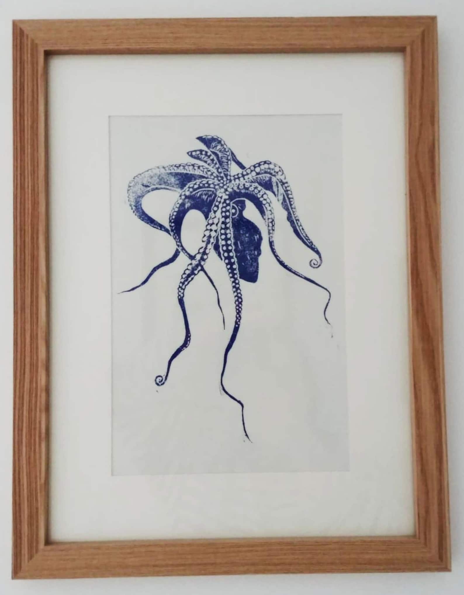 Octopus Linocut Handmade Print Etsy