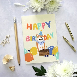 Shiba Inu Card, Happy Birthday, Greeting Card, Cute Dog Card