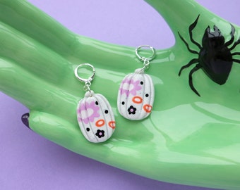 White Floral Pumpkin Earrings, Statement Earrings, Halloween Earrings, Polymer Clay Earrings, Handmade Earrings