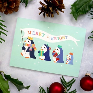 Holiday Parade Card, Christmas Card, Greeting Card, Penguins, Cute Animal Card, Winter Animals, Holiday Wishes