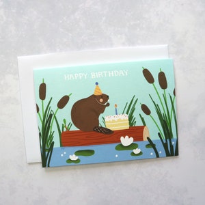 Beaver Card, Happy Birthday, Greeting Card, Cute Animal Card, Birthday Card, Wildlife Card, Illustrated Card, Celebration Card, Blank Card