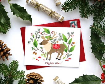 Folk Reindeer Card - Christmas Card - Greeting Card