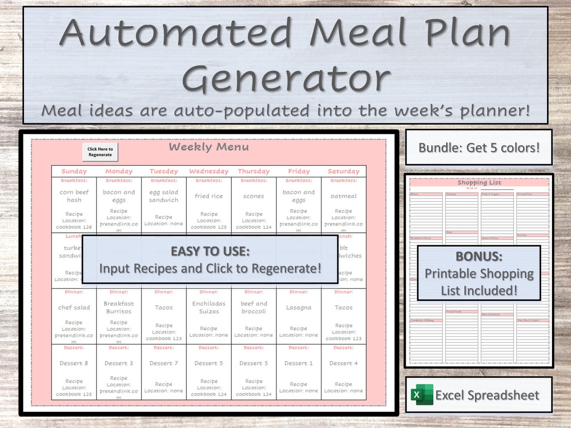 Weekly Meal Plan Generator Print Friendly Meal Planner Etsy