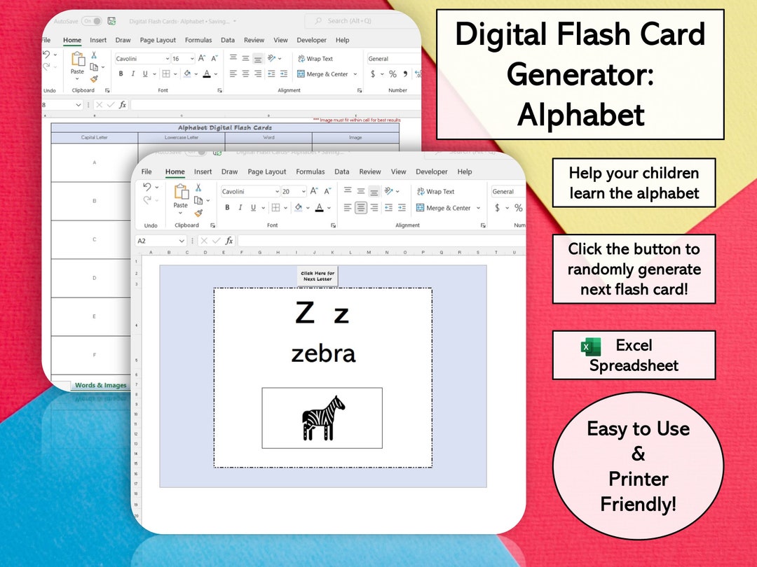 Digital Flash Cards Generator Learn the Alphabet Animals AZ Print
