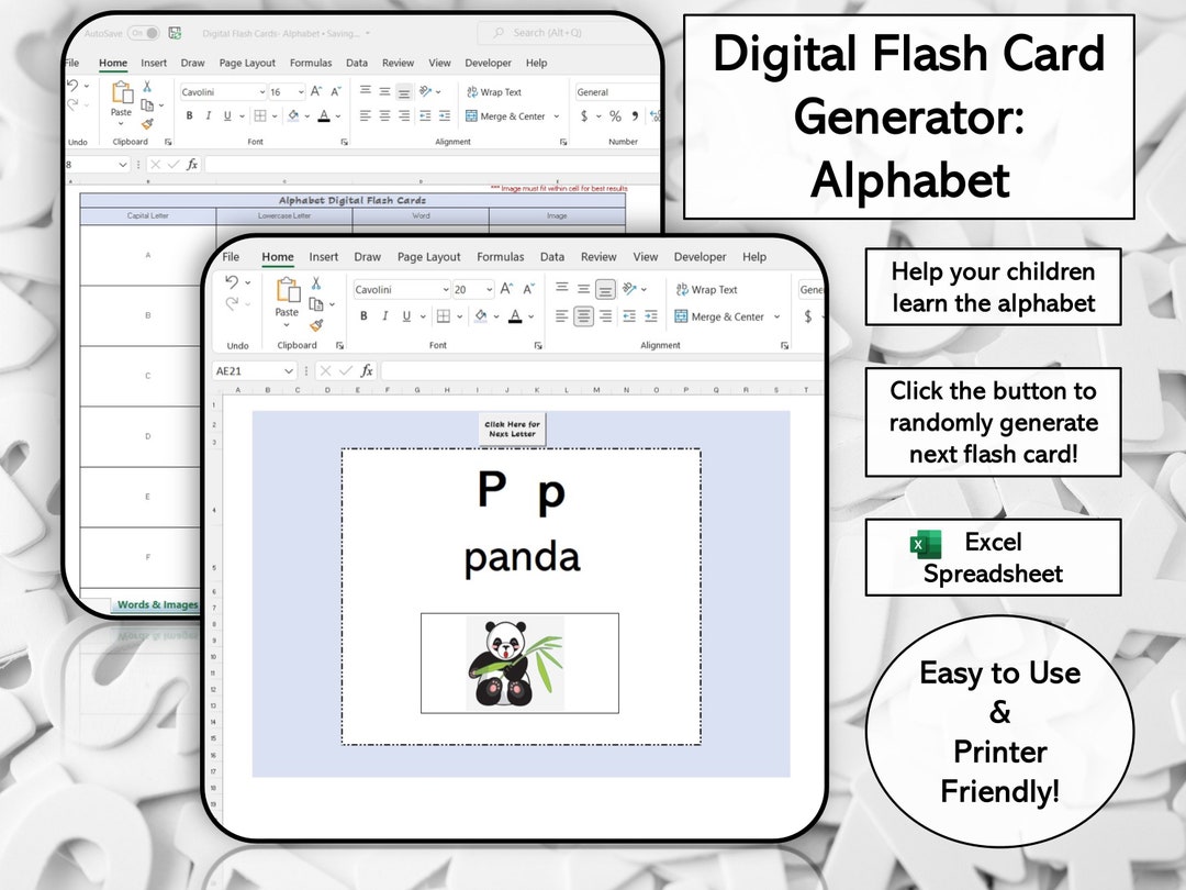 Digital Flash Cards Generator Learn the Alphabet Animals AZ Print