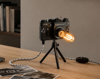 Retro Photo Camera Edison Loft Lamp, Steampunk Cyberpunk Gift, Ambient Lights