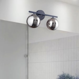 Modern Double Light Wall Sconce, Black Vanity Lamp, Mid-Century Bathroom Wall Fixture, 2-Light Accent Lamp, Metal Globe Glass Wall Lamp