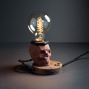 Geometric Punk Skull Table Lamp, Industrial Steam Punk Lamp, Unique Desk Lamp, Gothic Light, Steampunk Desk Decor, Retro Lamp For Him