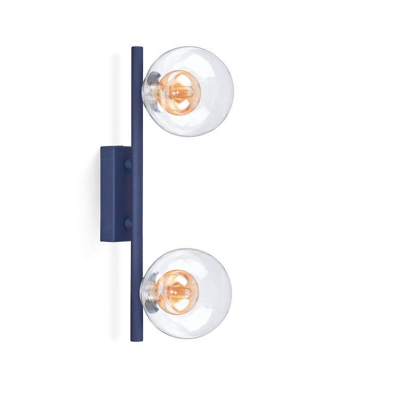 Vanity light double smoky plafond, dark blue hallway wall lamp, laundry wall light, entryway sconce with glass plafond, gift to mom for home image 11