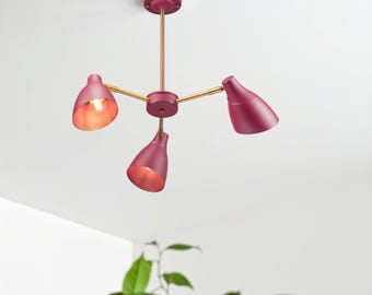 Burgundy pendant light to living room, triple metal lamp shade, ceiling mount light to bedroom, kitchen chandelier, hanging lamp