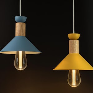 Nordic Pendant Light, Modern Danish Hanging Lamp, Metal & Wood image 1