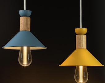 Lámpara colgante nórdica, lámpara colgante danesa moderna, metal y madera