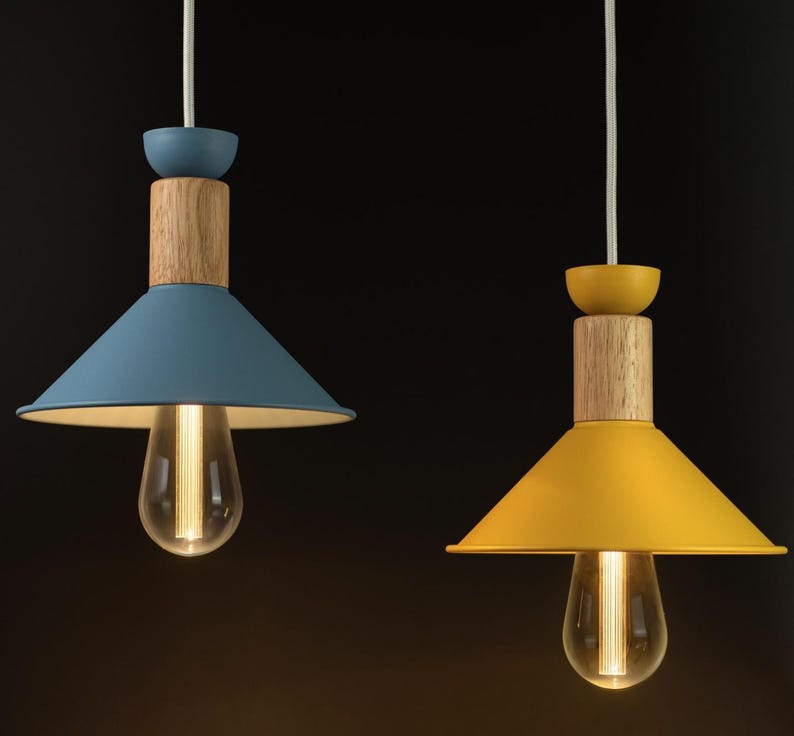 Nordic Pendant Light, Modern Danish Hanging Lamp, Metal & Wood image 1