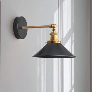 Wall light fixture, black & gold metal mid-century wall sconce, bedside wall light, vintage wall lamp, retro style torch, gold wall light
