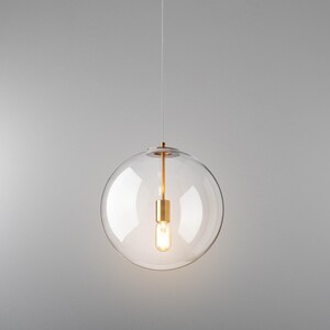 Smoky Glass Globe Pendant Light, Modern E27 Socket Minimalist Lamp for Restaurant Clear plafond