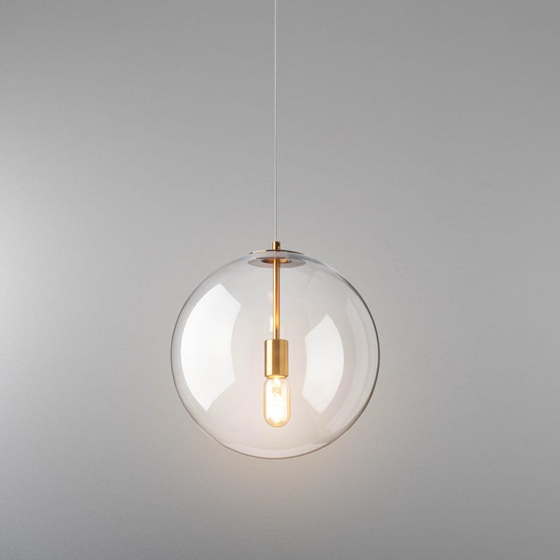 Smoky Glass Globe Pendant Light, Modern E27 Socket Minimalist Lamp for Restaurant Clear plafond