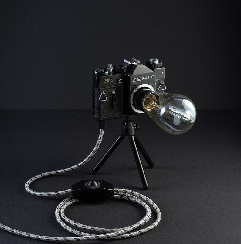 Camera lamp, Vintage desk lamp, Retro table lighting, Photo Camera Edison Loft Lamp, Photographer Gift, Camera lamp, Gift for boyfriend image 5