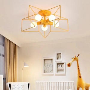 Nursery star chandelier, yellow pendant lamp kids room, children light, kids chandelier, flush mount light to bedroom, fixture ceiling lamp