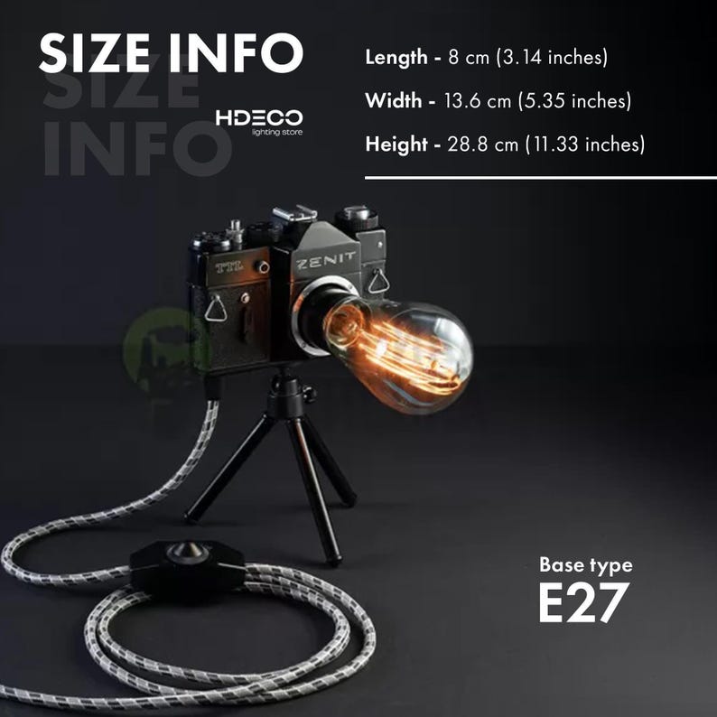 Camera lamp, Vintage desk lamp, Retro table lighting, Photo Camera Edison Loft Lamp, Photographer Gift, Camera lamp, Gift for boyfriend image 4