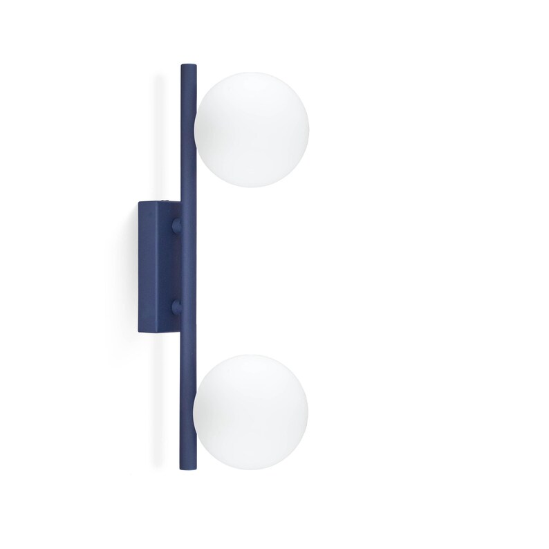 Vanity light double smoky plafond, dark blue hallway wall lamp, laundry wall light, entryway sconce with glass plafond, gift to mom for home image 13