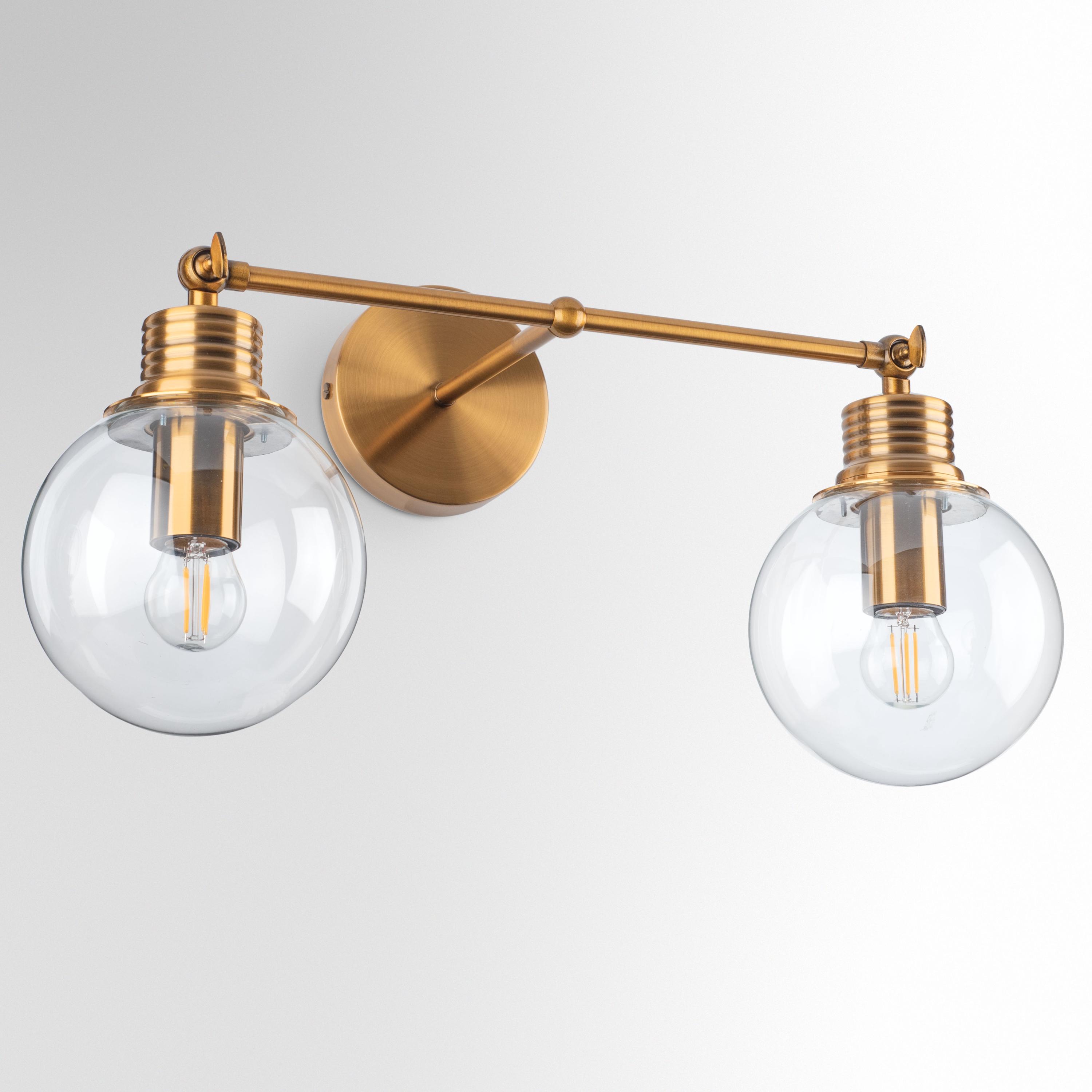 Gold double glass plafonds light fixtures, art deco wall light, vintage style wall lamp, double circle plafonds lamp, gold torch