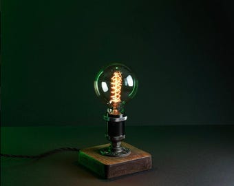 Handcrafted Vintage Table Light, Edison Bulb Engraved Desk Lamp, Steampunk Style Monogrammed Light, Nightstand Lamp, Steampunk Edison Lamp