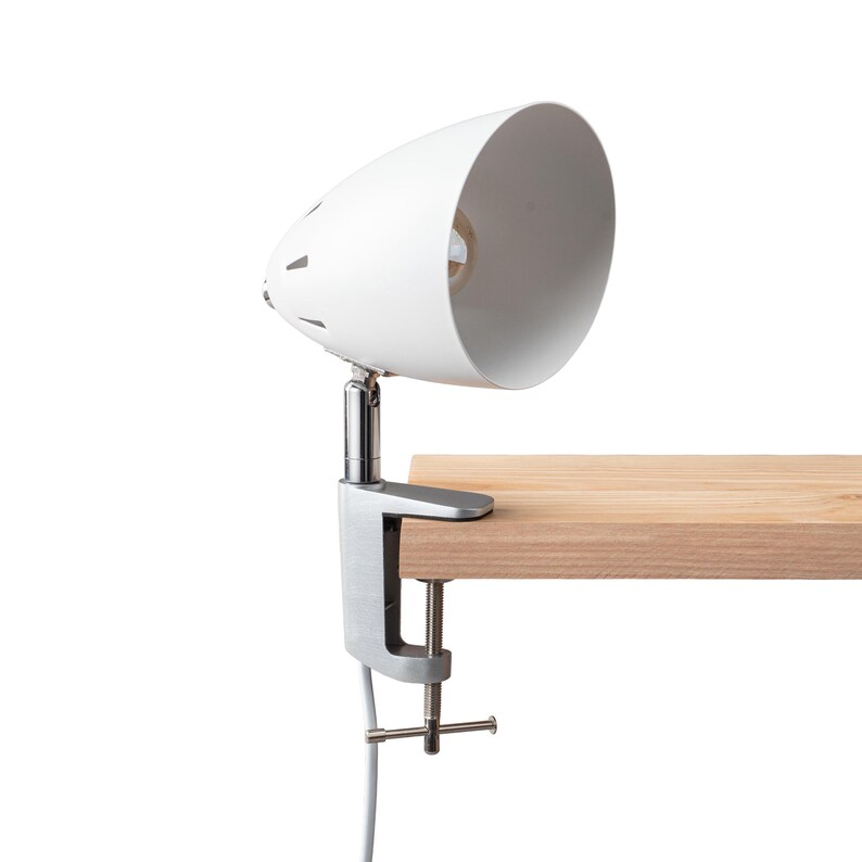 Adjustable Metal Clamp Lamp, Black Minimalist Task Lighting, Book Lover Gift White