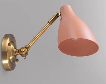 Directional Mid-Century Brass Wall Sconce, Adjustable Bedside Lamp, Metal Accent Lighting