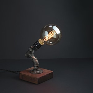 Steampunk lamp with bulb, pipe desk lamp, table lighting, industrial pipe lamp, desk light, anniversary gift for her him, Christmas gift