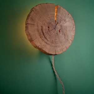 Natural tree cut wall sconce, oak wood light, wooden wall lamp, designer wood sconce, wall bedside lamp, living room decor