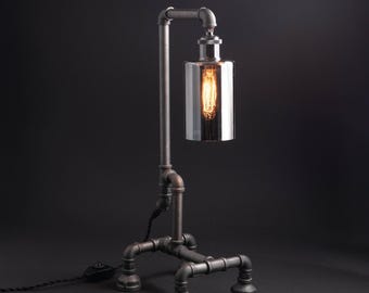 Nightstand Accent Floor Lamp to Living Room, Unique Pipe Metal Table Lamp, Loft Decor Light, Dimmer Industrial Desk Lamp, Housewarming Gift
