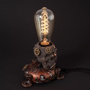 Steampunk desk lamp, handmade dimmable table lamp, vintage style metal lamp, steampunk gift, retro desk lamp, desk light with gears and cogs