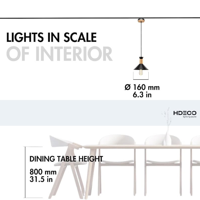 Nordic Pendant Light, Modern Danish Hanging Lamp, Metal & Wood image 4