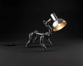 Unique Loft Dog Pipe Lamp, Steampunk Desk Lamp, Retro Vibes, Steampunk Decor, Animal Pipe Lamp, Small Light, Dog Lamp for Pet Lovers Gift