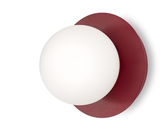 Red Matte Globe Wall Sconce Modern Glass Wall Lamp Midcentury vanity bathroom lighting Bedside wall sconce, Gift for Minimalist Decor Lovers
