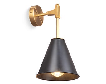 Black wall sconce, gold cone glass sconce, white retro wall lamp for kitchen, stylish silver metal and cone glass wall light for bathroom