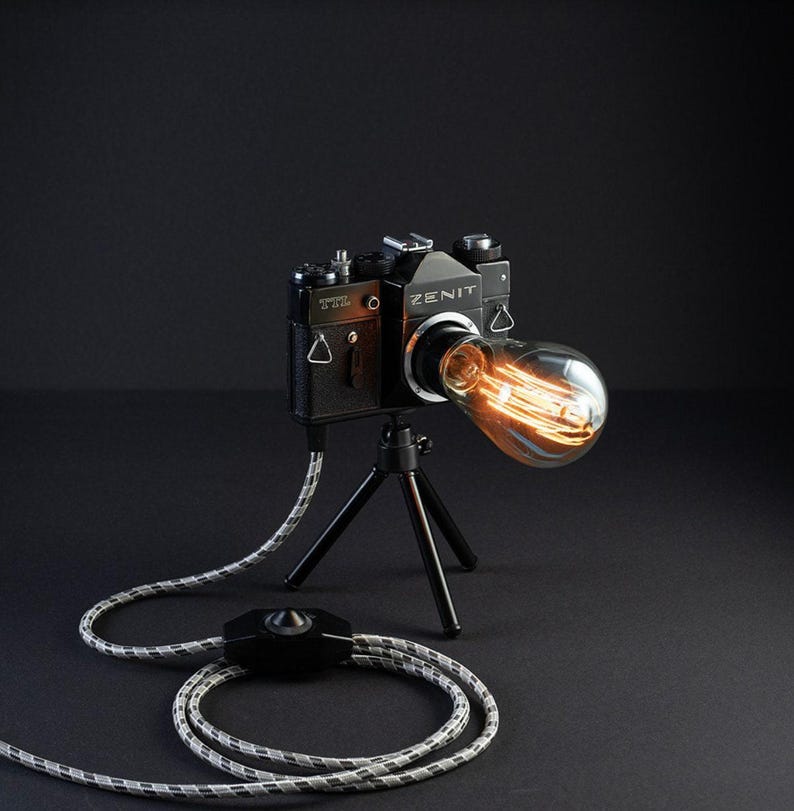 Camera lamp, Vintage desk lamp, Retro table lighting, Photo Camera Edison Loft Lamp, Photographer Gift, Camera lamp, Gift for boyfriend image 2