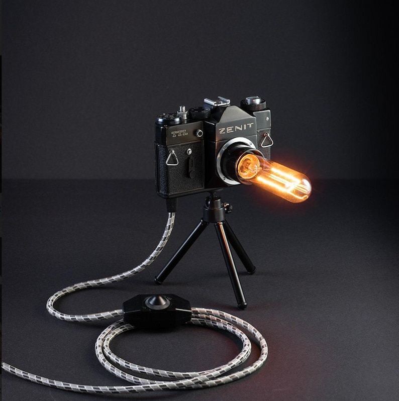 Camera lamp, Vintage desk lamp, Retro table lighting, Photo Camera Edison Loft Lamp, Photographer Gift, Camera lamp, Gift for boyfriend image 1