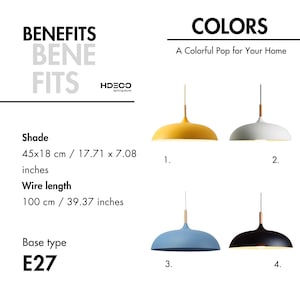 Lámpara nórdica escandinava en blanco y negro, fabricada en metal y madera, lámpara colgante danesa, lámpara de techo moderna, lámpara sueca. imagen 4