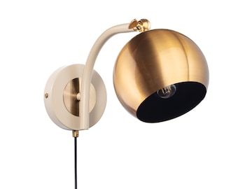 Beige Plug in wall sconce with brass decoration gift Farmhouse for New apartment