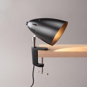 Adjustable Metal Clamp Lamp, Black Minimalist Task Lighting, Book Lover Gift image 2