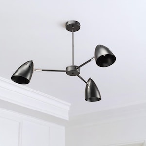 Lámpara de techo negra con triple pantalla, lámpara colgante de metal, lámpara de araña blanca, lámpara colgante de cocina, lámpara colgante de sala de estar