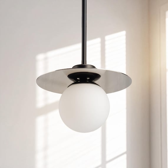 Leuchte für Küche, Lampenschirm Chrom weiß Glas Pendelleuchte, Deckenlampe Badezimmer