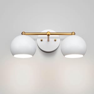 Lampada da toeletta con attacco a spina bianca e oro, lampada da parete per bagno Art Déco, applique da bagno a 2 luci Hardware, applique da parete moderna a due luci