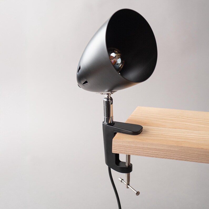 Adjustable Metal Clamp Lamp, Black Minimalist Task Lighting, Book Lover Gift image 8