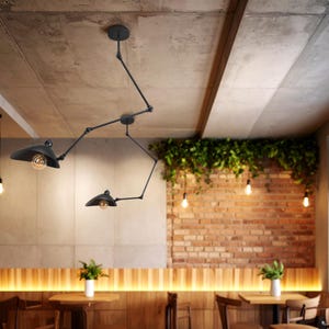 Black Industrial Swing Arm Pendant Light, Adjustable Ceiling Lamp, Geometric Movable Architectural Form
