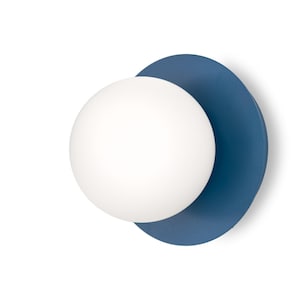 Modern Glass Wall Light, Matte Globe Wall Sconce, Bedside Wall Lamp, Blue Fixture Light, Milky Glass Light, Plug in Sconce, Vanity Light